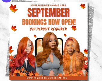 September Booking Flyer, Fall Season Sale Flyer, Editable Canva Template, Wig Install, Lashes, Nails, Braids, Fall Szn Booking Flyer