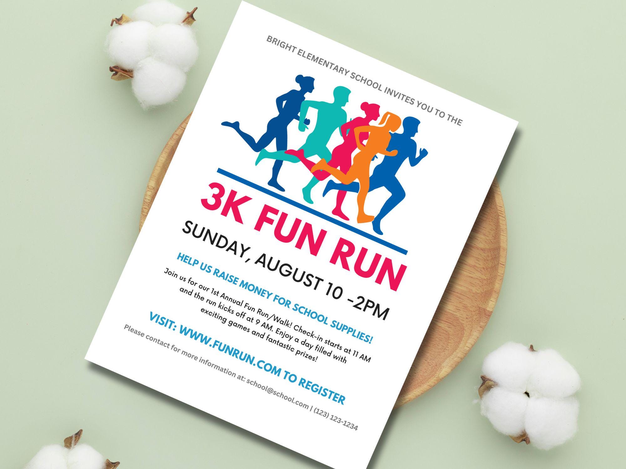 Run Invitations EDITABLE Color Run Invitation Flyer, School Community Fundraiser Event ...