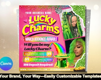 March Booking Flyer, March Flyer, St.Patricks Day Flyer, Book Now Flyer, March Madness Flyer, MUA, Lashes, Nails, Hair, Braid