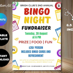 Bingo Night Flyer Template: Editable Family Game Fundraiser (Digital Download)