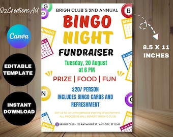 Bingo Night Flyer Template: Editable Family Game Fundraiser (Digital Download)