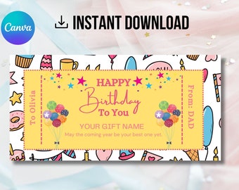 Printable Birthday Coupon Template: Editable Gift Certificate (Digital Download)
