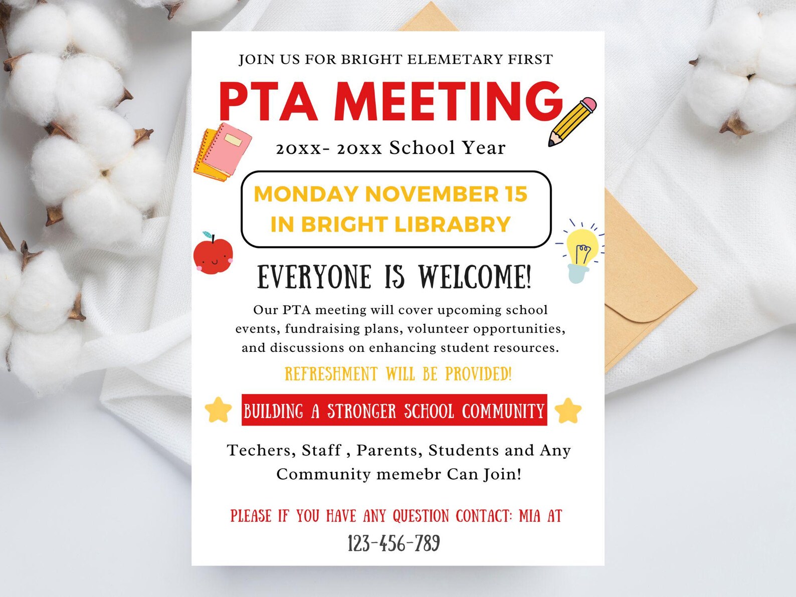 PTO PTA Meeting Flyer: Editable Back to School Template (canva) - Etsy