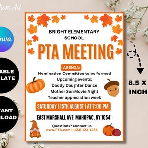 EDITABLE PTA Meeting Handout Flyer, School Fundraiser Event, Printable Volunteer Handout Digital Template Instant Download