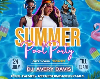 Editable Summer Party Flyer: DIY Pool Party Invitation Canva Template