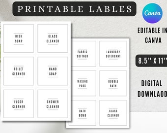 Printable and Editable Home Labels| Edit in Canva| 10 Label Sizes, 10 Page Labels | Minimalist & Practical Labels | Label Template Bundle