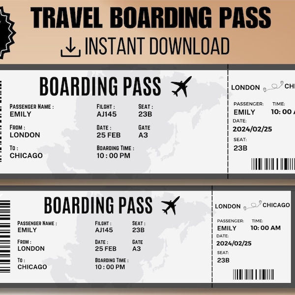 Editable Boarding Pass Template, Canva Boarding Pass, Customizable Plane Tickets, Instant Download, Airplane Ticket Gift Card