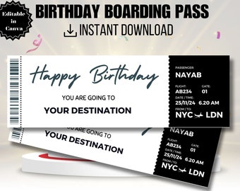 Editable Birthday Boarding Pass Template: Canva Airplane Ticket (Instant Download)