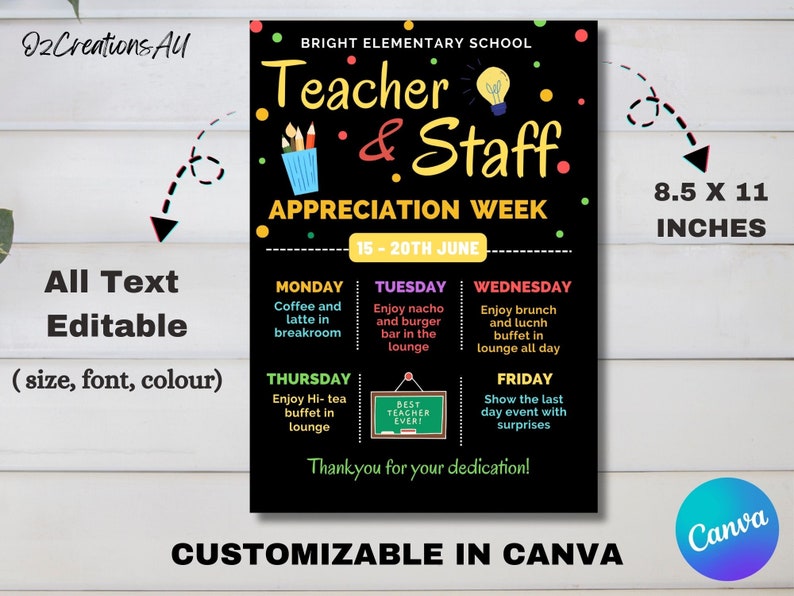 Editable Teacher Appreciation Week Itinerary Poster Teachers Staff ...