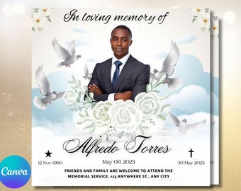 Memorial Announcement Flyer: Rest In Peace Template (Canva Editable)