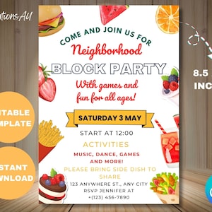 Invitation barbecue de quartier modifiable, Invitation de quartier de quartier, fête de quartier - téléchargement numérique