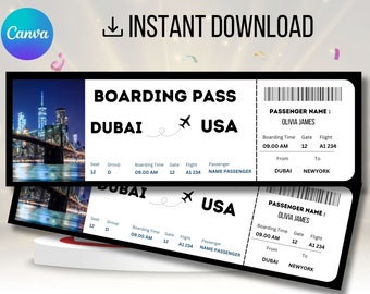 Editable Boarding Pass Template: Customizable Canva Plane Ticket (Instant Download)