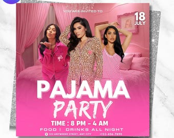 Pajama Party Flyer Template: Editable Sleepover Invitation (Canva Design, Digital Download)