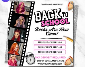 August Booking Flyer, Back to School Sale, Hair Braids, Lash, Wig Flyer, Editable Canva Template, Salon Promo, Appointment Flyer