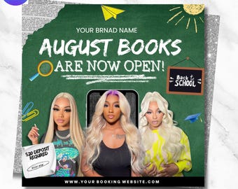 August Booking Flyer, Back to School Sale, Hair Braids, Lash, Wig Flyer, Editable Canva Template, Salon Promo, Appointment Flyer