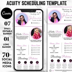 Pink Acuity Scheduling Template, Editable Canva Booking Site for Lash Tech, Hair Stylist, Nail Tech, Braider, MUA, Website Template Design
