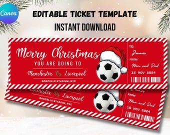 Printable Football Game Ticket Christmas Gift Template, Soccer Game Gift Ticket, Santa Gift Certificate | EDITABLE TEMPLATE