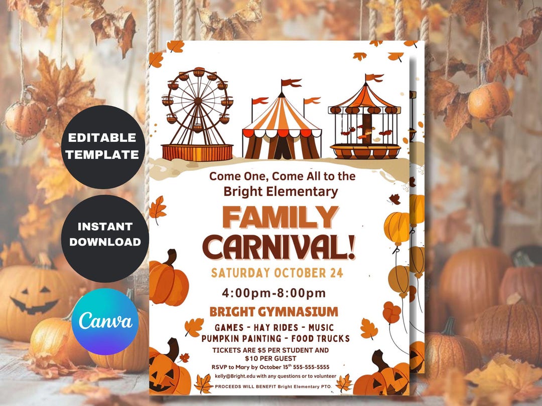 Editable Fall Carnival Flyer Template, Autumn Festival Invitation, DIY ...
