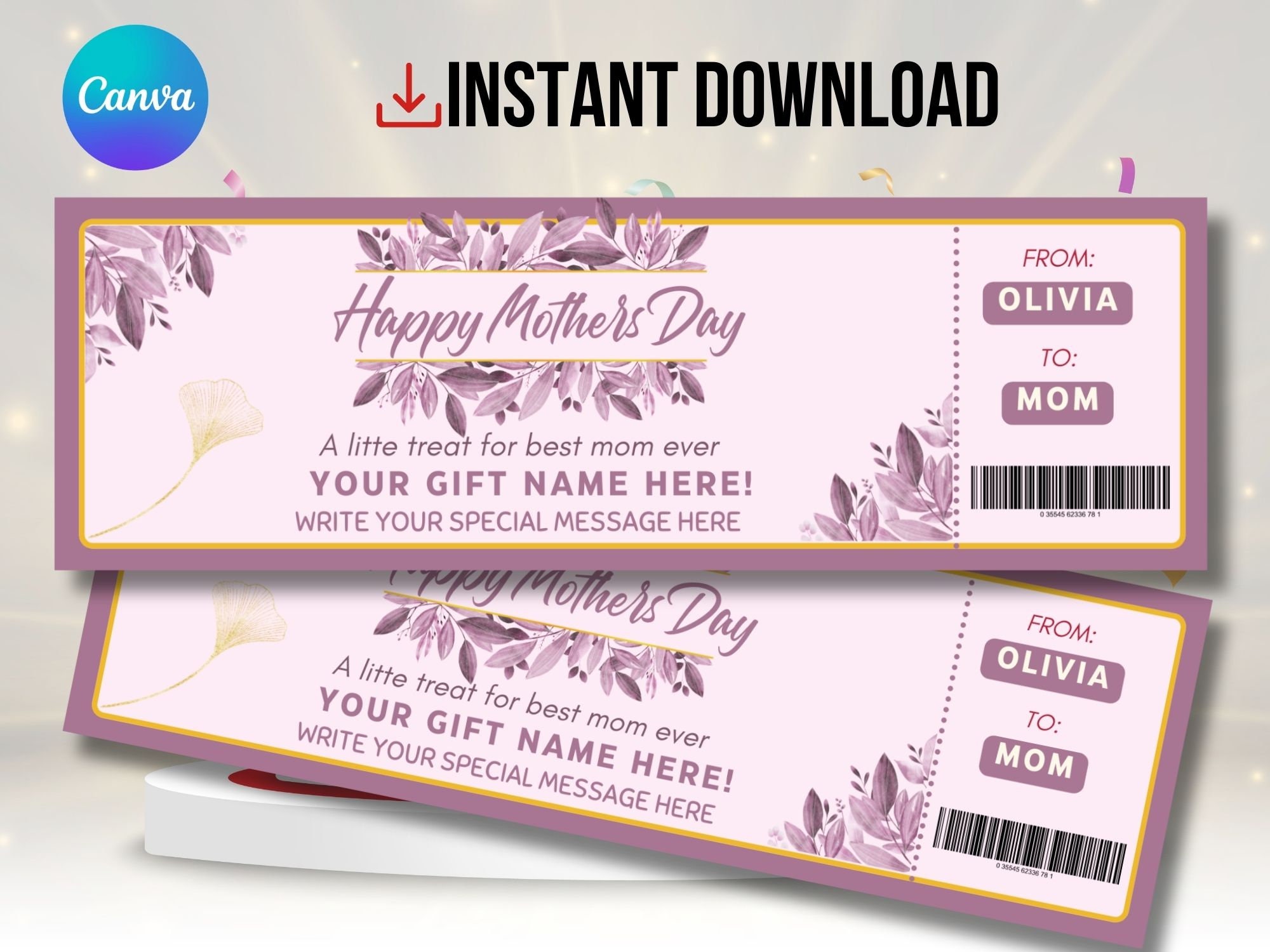 Editable Mother's Day Voucher, Printable Gift Voucher, Surprise Ticket