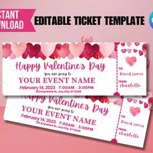EDITIERBARE Valentinstag Tanzkarten | Druckbares Ticket für Valentine Dance | Schultanzkarte Vorlage