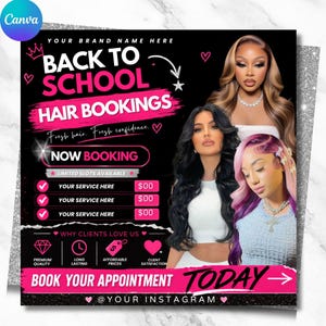 Back To School Flyer, Back to school sale flyer, Back to school Hair flyer, DIY canva template, Back 2 School Flyer, Canva Editable