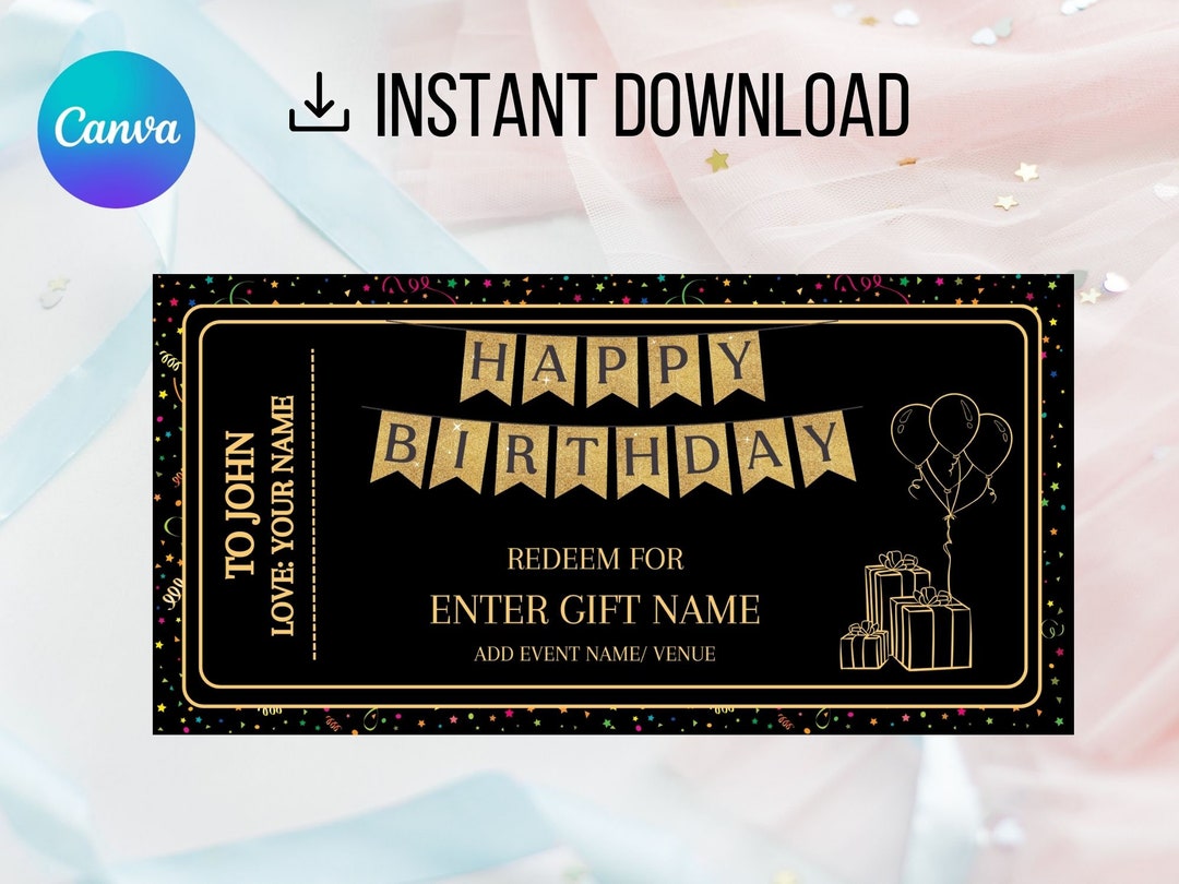 Printable Birthday Coupon Template, Birthday Gift Certificate, Editable
