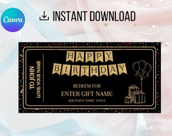 Editable Birthday Coupon Template: Printable Gift Certificate (Digital Download)