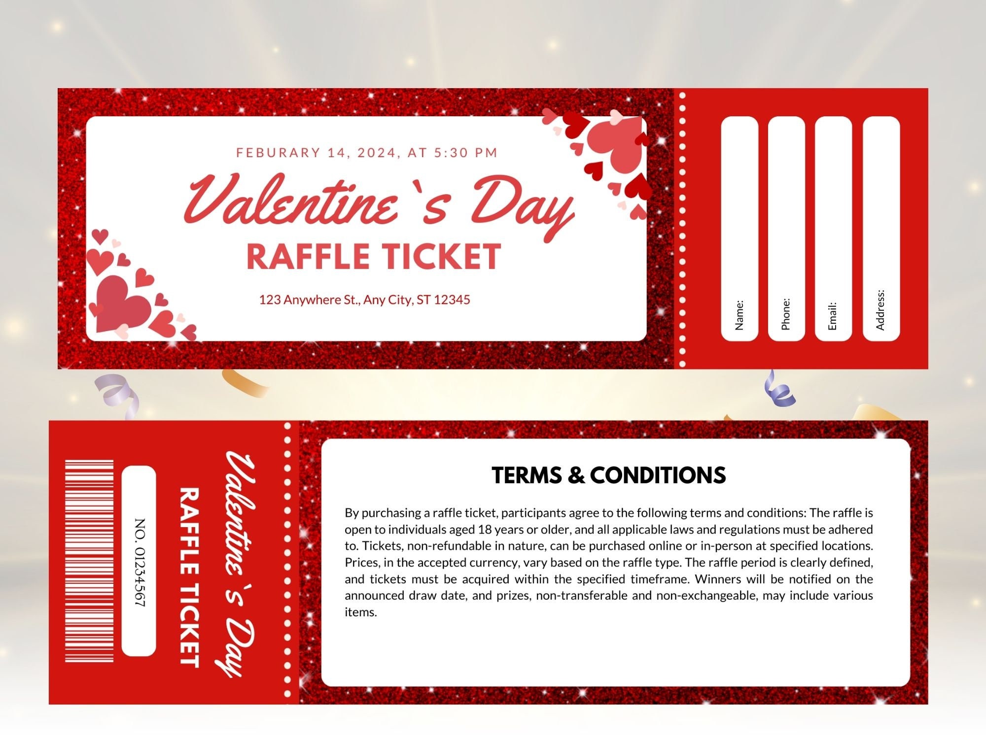 Suprise Raffles Editable Raffle Ticket, Event Raffle Ticket, Customizable Raffle Ticket ...