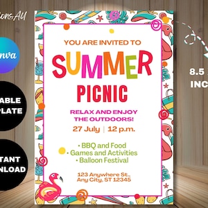 Company Picnic Flyer Editable Template, Work Appreciation Party, Canva