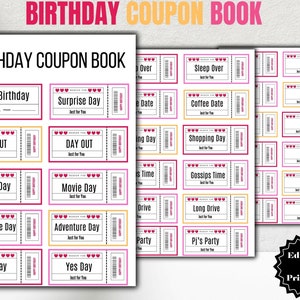 Birthday Coupon Book , Birthday Coupon printable, Bestie Birthday, Gift for her, Coupon template, Editable