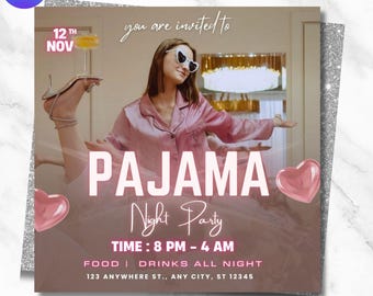 Pajama Party Flyer Template: Editable Sleepover Invitation (Canva Design, Digital Download)