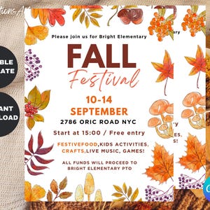 Fall Festival Flyer Template: Autumn Harvest Party Invitation (Digital Download)