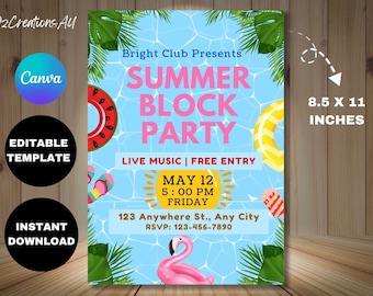 Summer Block Party Invitation: Editable BBQ Cookout Template (Digital)