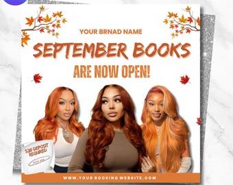 September Booking Flyer, Fall Season Sale Flyer, Editable Canva Template, Wig Install, Lashes, Nails, Braids, Fall Szn Booking Flyer