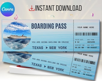 Editable Cruise Boarding Pass Template: Surprise Vacation Gift (Canva Template)