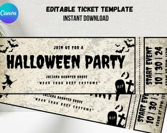 Editable Halloween Party Ticket Invitation (Digital Download)