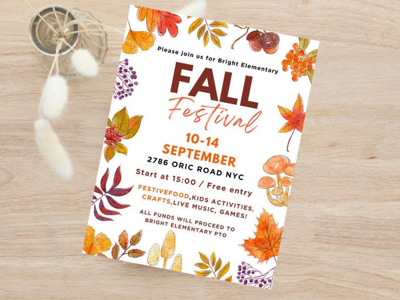 Fall Rally Invite Fall Festival Flyer Template: Autumn Harvest Party Invitation (digital ...
