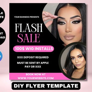 Flash Sale Flyer, Hair flyer, DIY Canva Templates, Bookings open, Book Now, Nail, Wig installs, Social media flyer, Business flyer, Deals