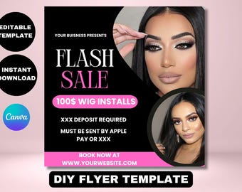 Flash Sale Flyer, Hair flyer, DIY Canva Templates, Bookings open, Book Now, Nail, Wig installs, Social media flyer, Business flyer, Deals