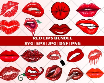 Red Lips Svg Bundle |  Lips Png file | Lipstick svg | Kisses svg | Lips Mega Bundle  | Valentine Svg | Dripping Lips Svg