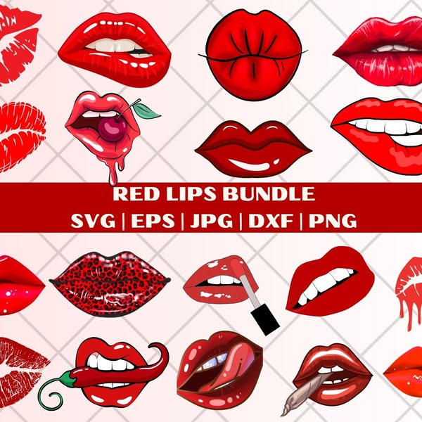 Red Lips Svg Bundle |  Lips Png file | Lipstick svg | Kisses svg | Lips Mega Bundle  | Valentine Svg | Dripping Lips Svg