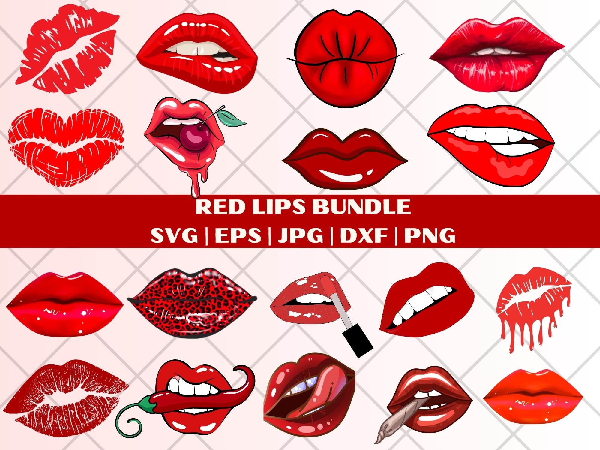 Red Lips Svg Bundle Lips Png File Lipstick Svg Kisses Etsy