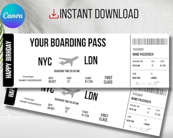 Editable Boarding Pass Template: Customizable Plane Ticket (Instant Download)