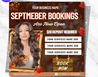 September Booking Flyer, Fall Season Sale Flyer, Editable Canva Template, Wig Install, Lashes, Nails, Braids, Fall Szn Booking Flyer
