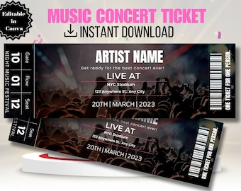 Editable Concert Ticket Template, Custom Concert Ticket Gift, DIY Event Ticket, Surprise Printable Concert Tickets Gift Idea, Canva Template
