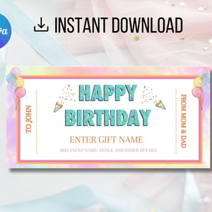 Happy Birthday Custom Gift Voucher Template, Printable Birthday Gift Certificate, Unisex Printable Birthday Gift Coupon, Multi Dot