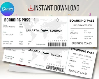 Editable Boarding Pass Template: Customizable Plane Ticket (Canva, Instant Download)
