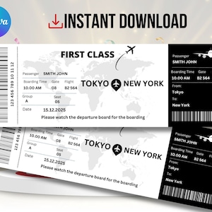 Bearbeitbare Bordkartenvorlage, Canva Bordkarte, anpassbare Flugtickets, sofortiger Download, Flugticket-Geschenkkarte