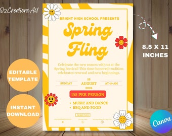 Spring Fling Dance Flyer: Editable School Event Invitation (Digital Download)