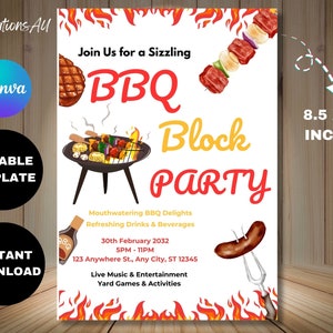 Invitation barbecue de quartier modifiable, Invitation barbecue communautaire, Invitation fête de quartier, téléchargement numérique